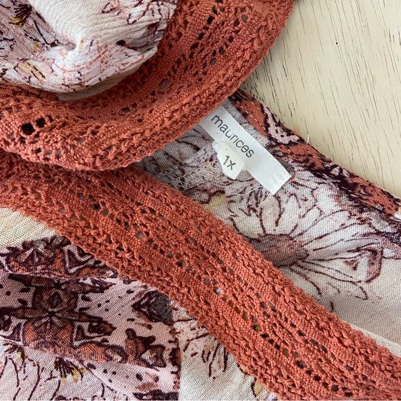 Maurices Bohemian Floral Burnt Orange Patchwork Blouse Women’s 1X - Picture 8 of 9